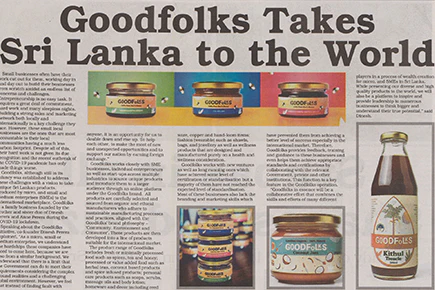 Goodfolks Takes Sri Lanka to the world - Ceylon Today August 2020 - goodfolks.shop