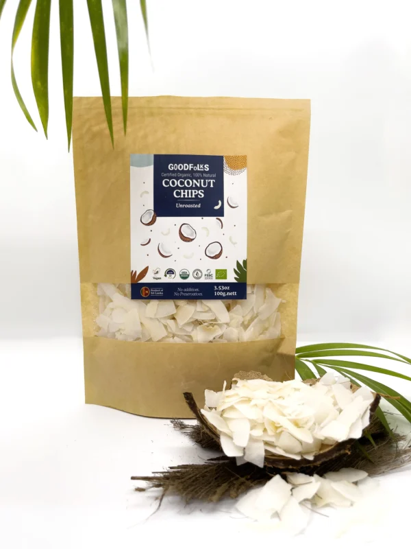 Goodfolks Organic Coconut Chips - Unroasted - Vegan - Plant based - gluten free, sugar free - supplier