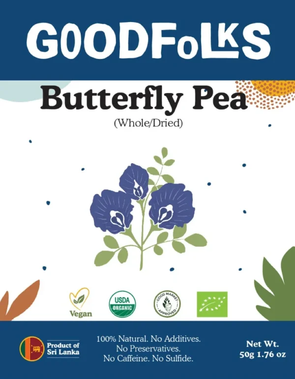 Organic Butterfly Pea - Dried Whole or Powder - Sri Lanka Supplier - kraft paper pouch