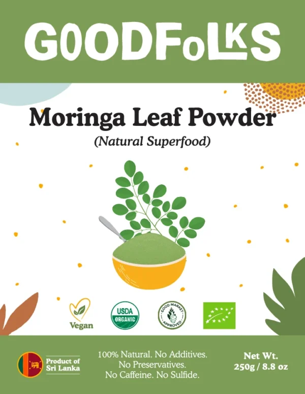 Certified Organic - Sri Lanka Moringa Leaf Powder - Pack Label