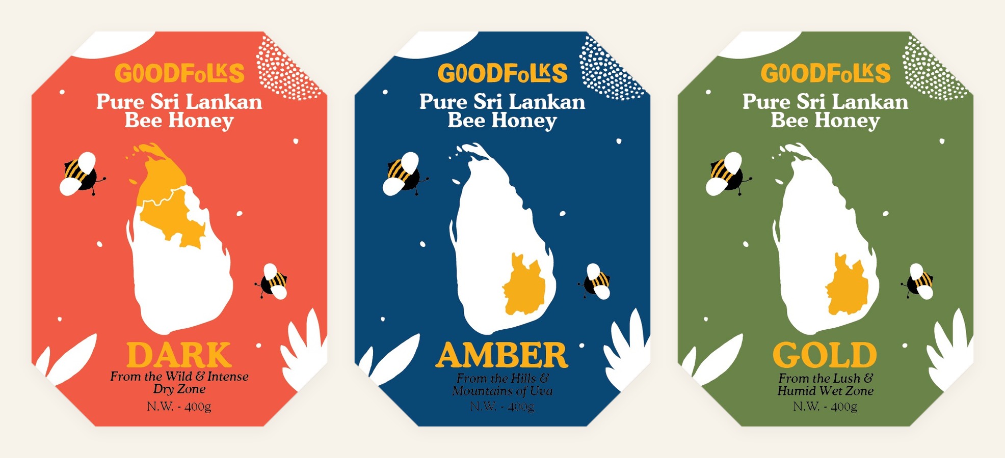 Goodfolks Regional Bee Honey Collection: Dark, Amber and Gold Sri Lankan bee honey